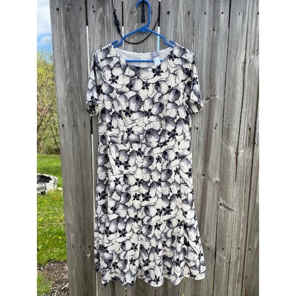 Fair Lady Womens Floral Short Sleeve Knee Length Dress‎ Gray White Size 8 W48501